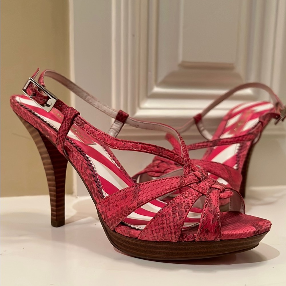 Adorable pink Betsy Johnson Strappy snakeskin Heels